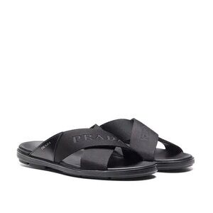 NWT Prada Logo-Detail Crisscross Slides in Black Size US 6